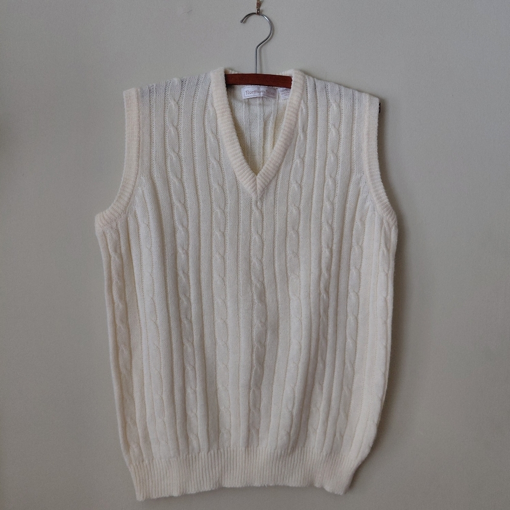 Northern Isles Classic Cable Knit V-Neck Sweater Vest Mens 42 Oversize Fit Retro